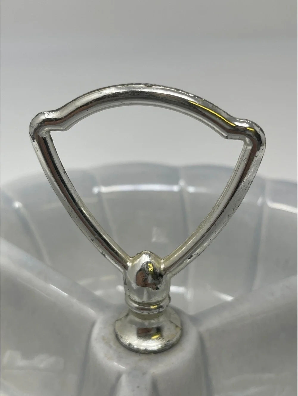Vintage USA Pottery Blue Divided Serving Dish With Chrome Handle Barware MCM 8”